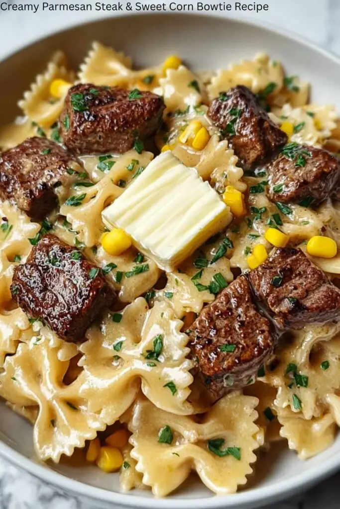 Creamy Parmesan Steak & Sweet Corn Bowtie Recipe 4 Creamy Parmesan Steak & Sweet Corn Bowtie Recipe