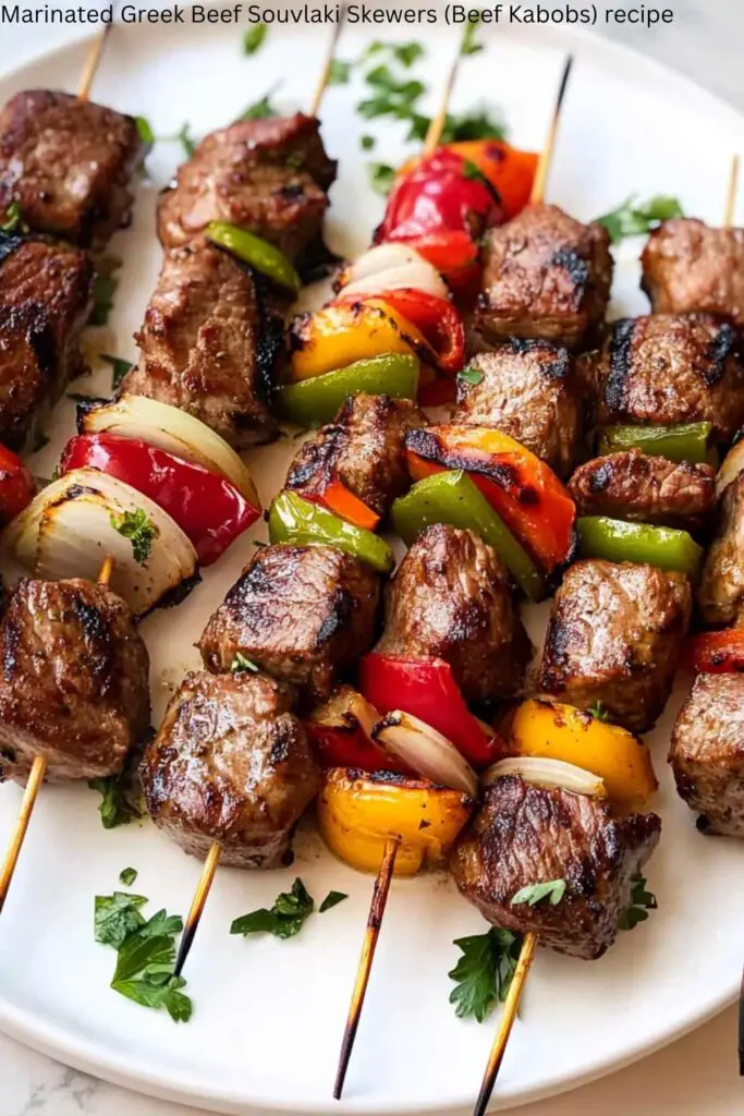 Marinated Greek Beef Souvlaki Skewers (Beef Kabobs) recipe