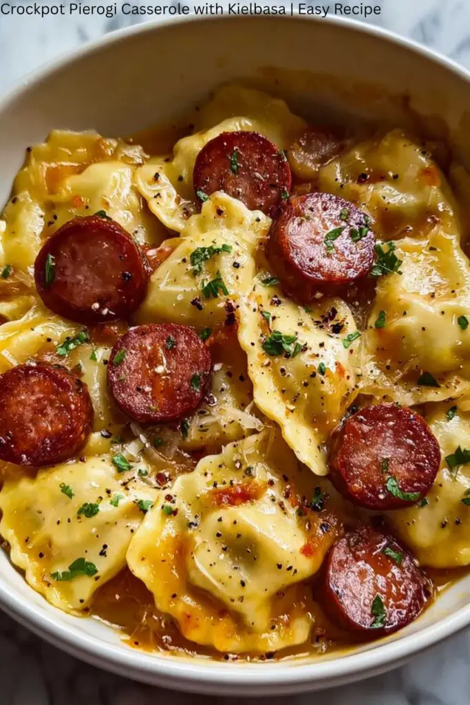 Crockpot Pierogi Casserole with Kielbasa | Easy Recipe