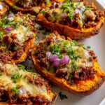 Hot Honey Ground Beef & Sweet Potato Boats Recipe