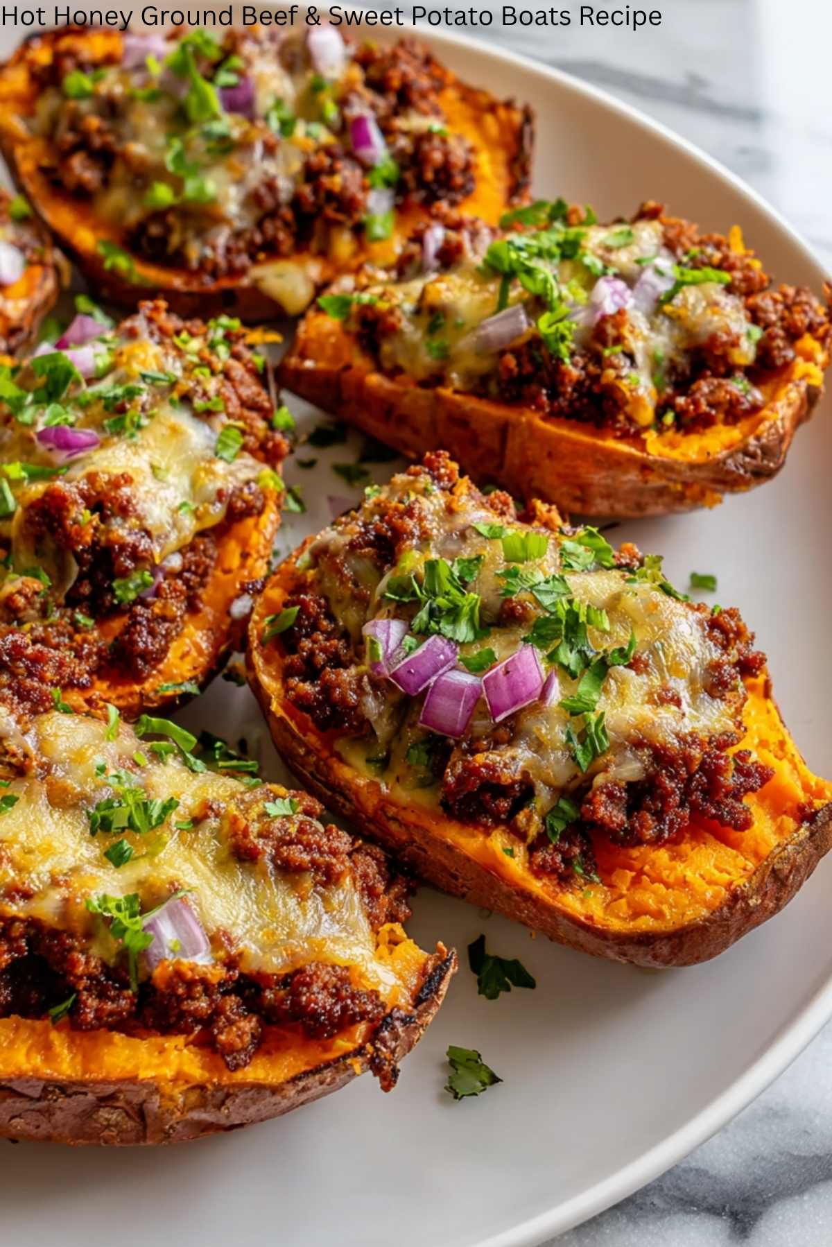 Hot Honey Ground Beef & Sweet Potato Boats Recipe