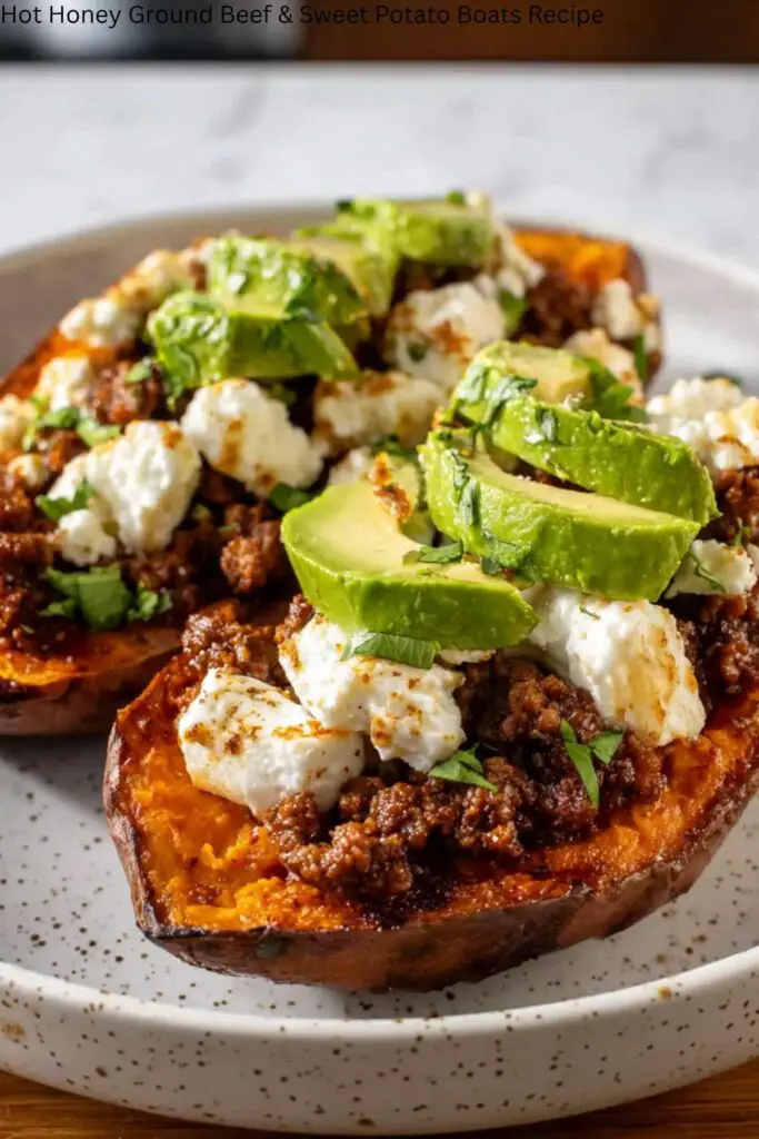 Hot Honey Ground Beef & Sweet Potato Boats Recipe
