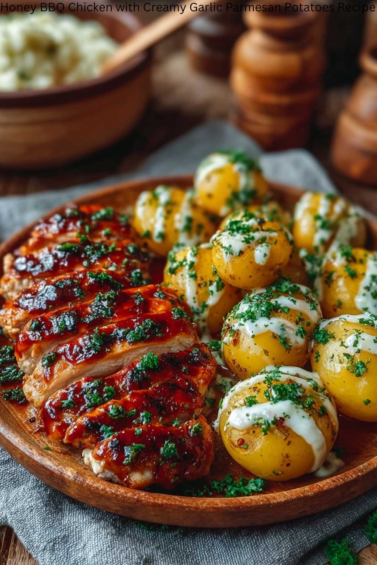 Honey BBQ Chicken with Creamy Garlic Parmesan Potatoes Recipe