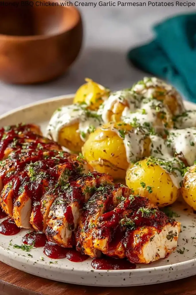 Honey BBQ Chicken with Creamy Garlic Parmesan Potatoes Recipe