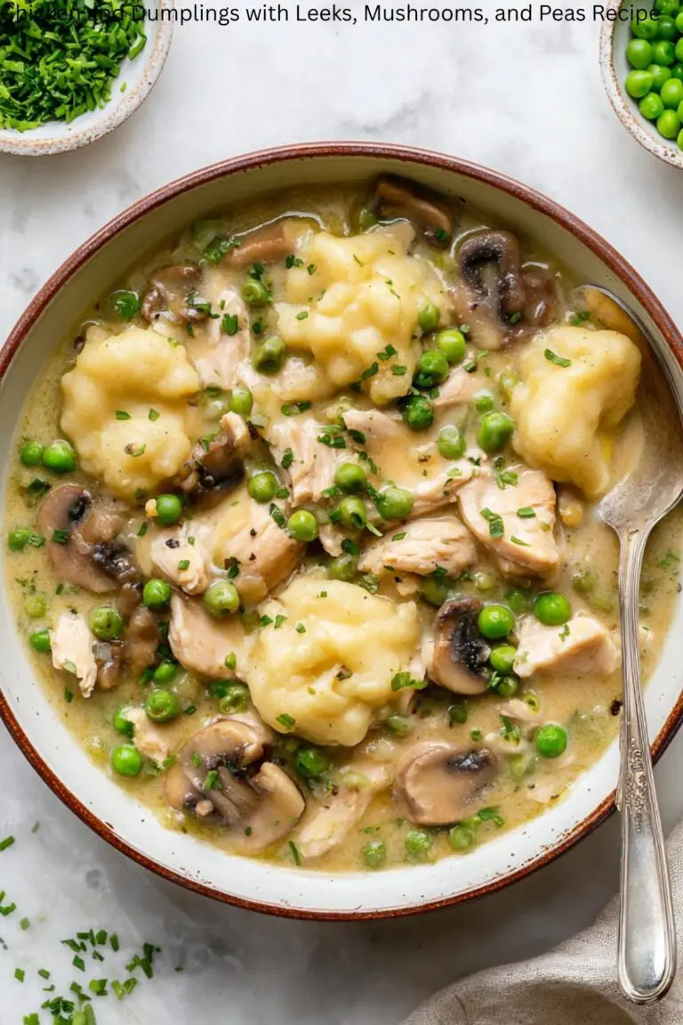 Chicken and Dumplings with Leeks, Mushrooms, and Peas Recipe