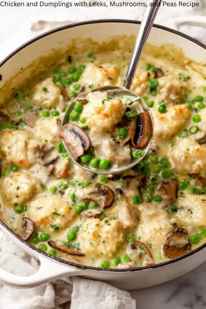 Chicken and Dumplings with Leeks, Mushrooms, and Peas Recipe 4 Chicken and Dumplings with Leeks, Mushrooms, and Peas Recipe