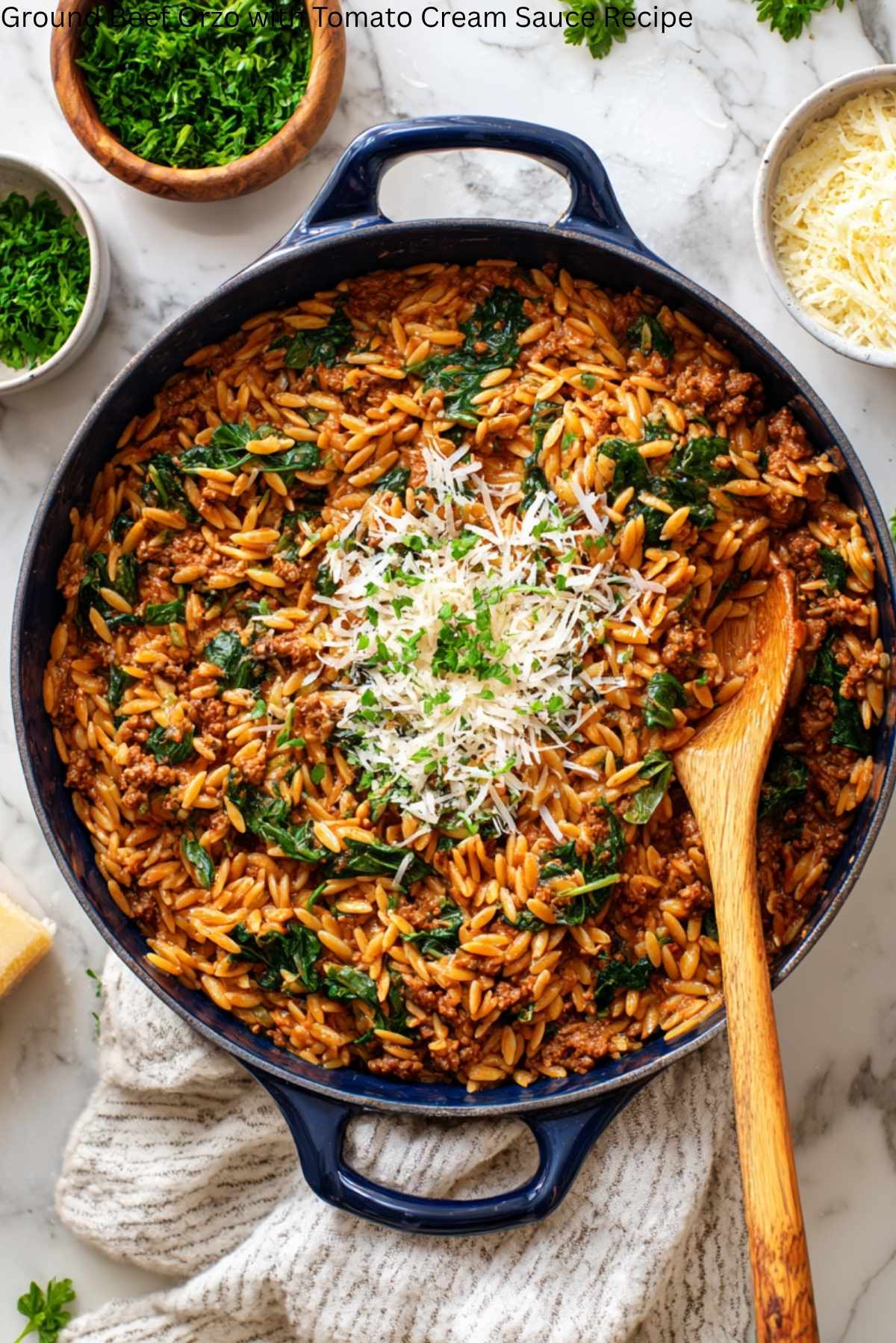 Ground Beef Orzo with Tomato Cream Sauce Recipe
