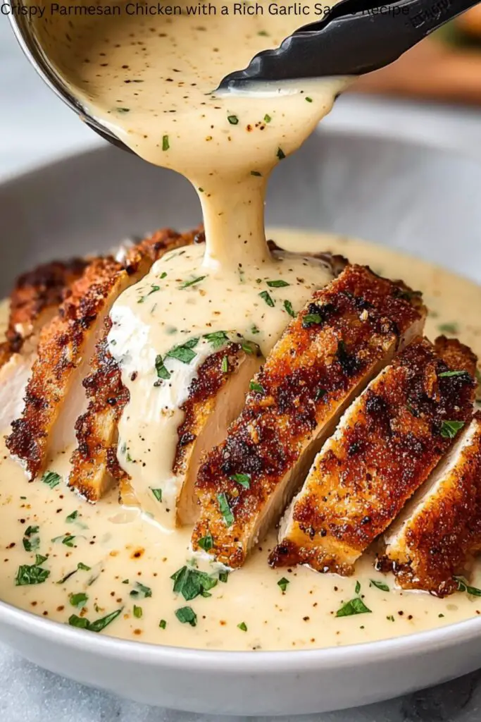 Crispy Parmesan Chicken with a Rich Garlic Sauce Recipe