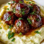 Salisbury Steak Meatballs with Garlic Herb Mashed Potatoes Recipe