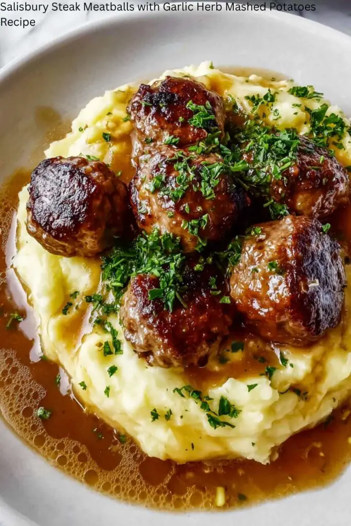Salisbury Steak Meatballs with Garlic Herb Mashed Potatoes Recipe 4 Salisbury Steak Meatballs with Garlic Herb Mashed Potatoes Recipe