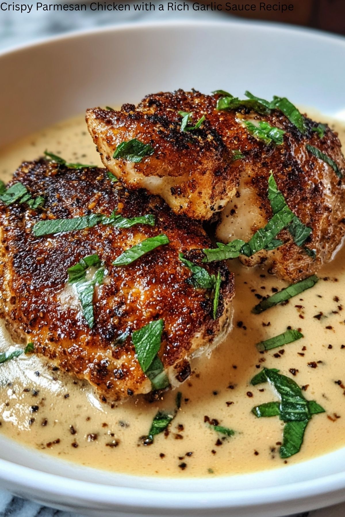 Crispy Parmesan Chicken with a Rich Garlic Sauce Recipe